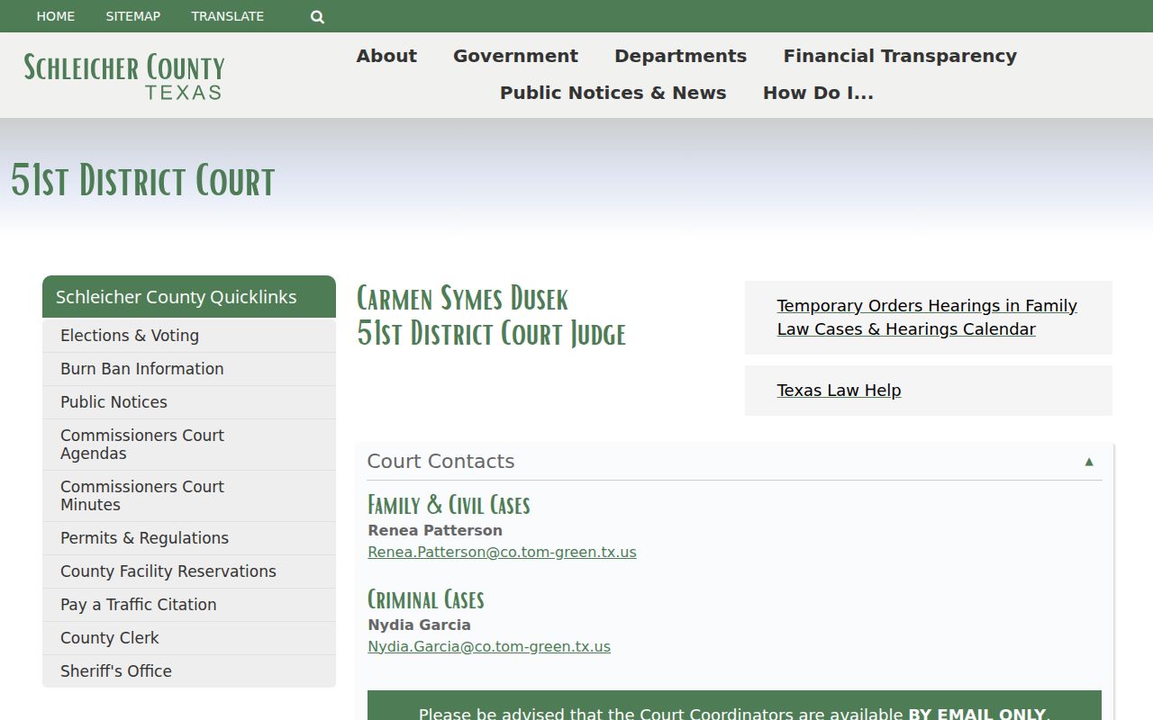 Schleicher County arrest warrant reference: 51st District Court judge and coordinator page
