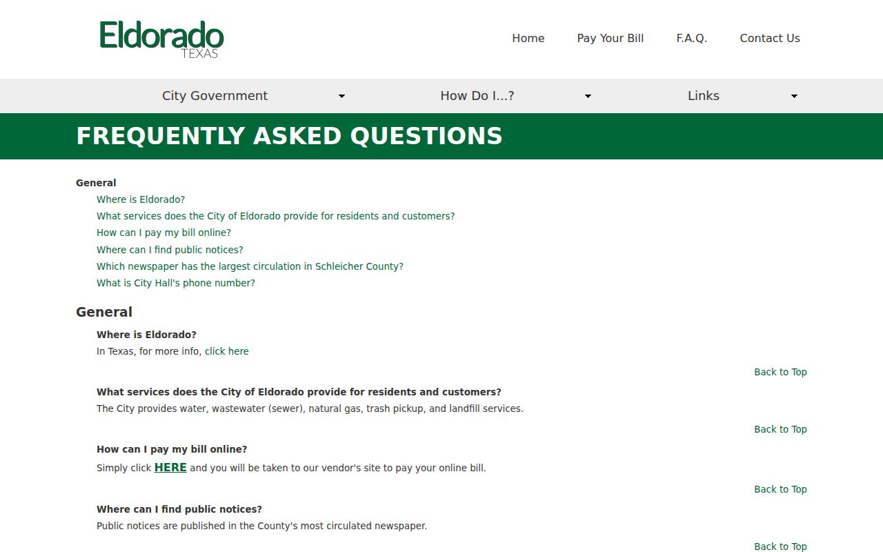 Eldorado warrant search reference: City Hall FAQ with the official public contact number
