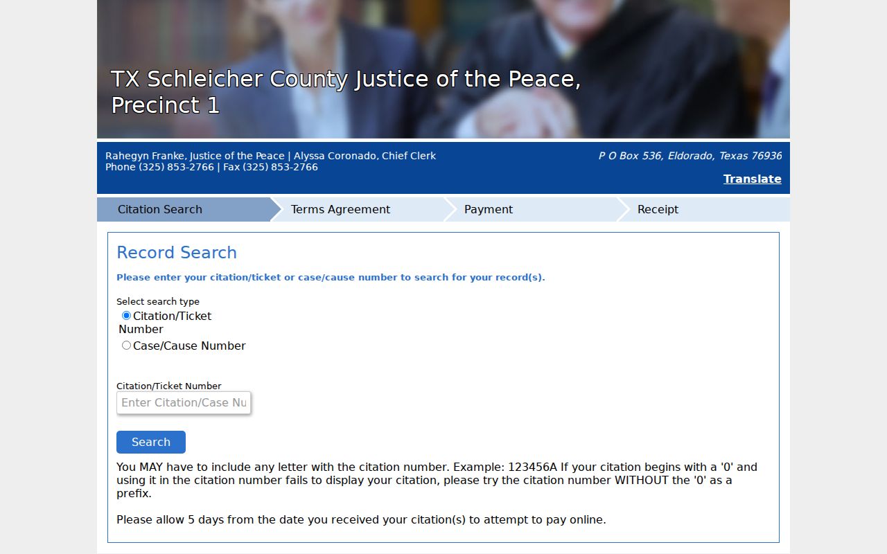Schleicher County traffic warrant reference: nCourt citation and cause number search